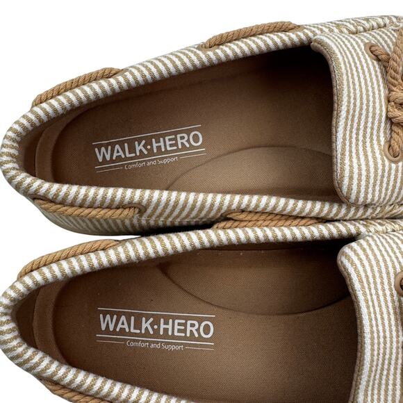 Walk Hero Natural White Stripe Canvas Comfort Slip On Loafers Women's Size 8 - Picture 7 of 9